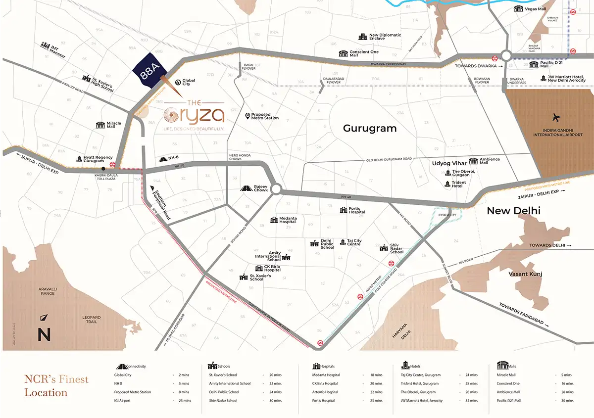 Location of Origen Realty Oryza Sector 88A Gurgaon